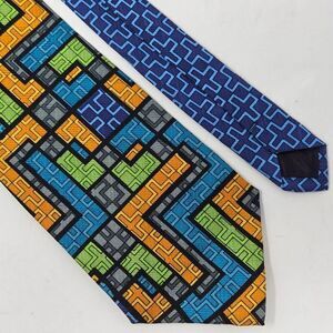 ELECTRIC NECKWEAR POWER SILK TIE BLUE GREEN ORANGE CROSS VIBRANT SATIN 4" X 58"